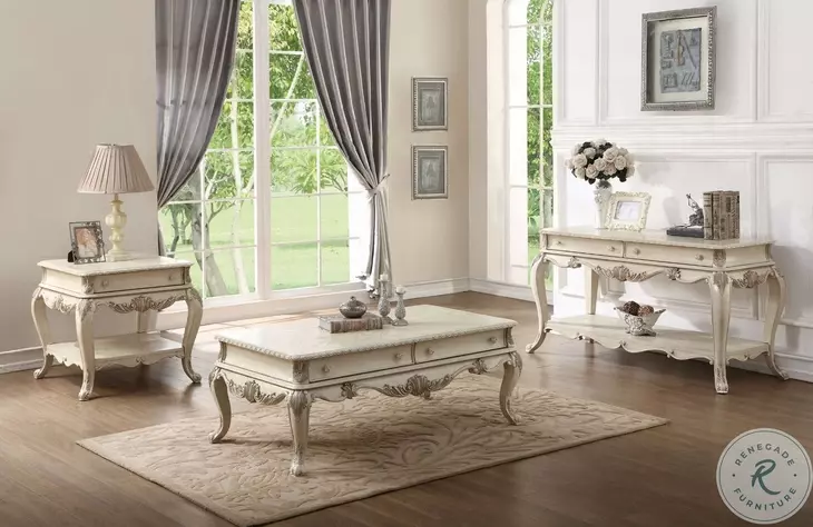 Ragenardus Antique White Rectangular Occassional Table Set