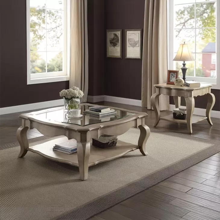 Chelmsford Antique Taupe Glass Top Occassional Table Set