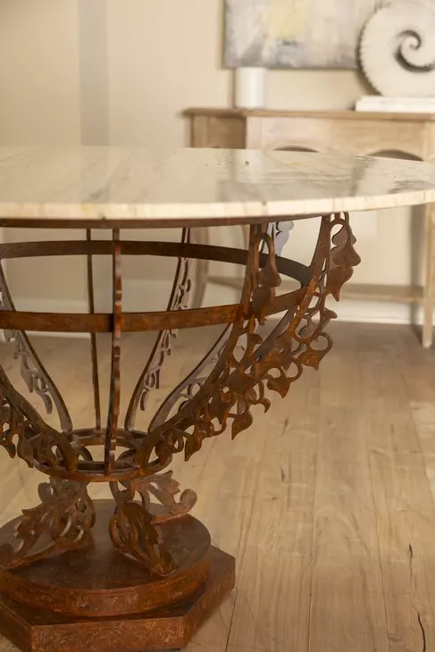 Venetian Cream and Brown 50" Round Center Dining Table