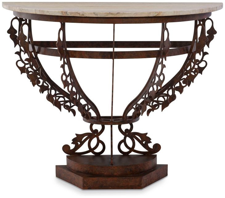 Venetian Brown Metal and Cream Demilune Top Console Table