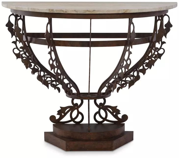 Venetian Brown and Cream Demilune Top Console Table