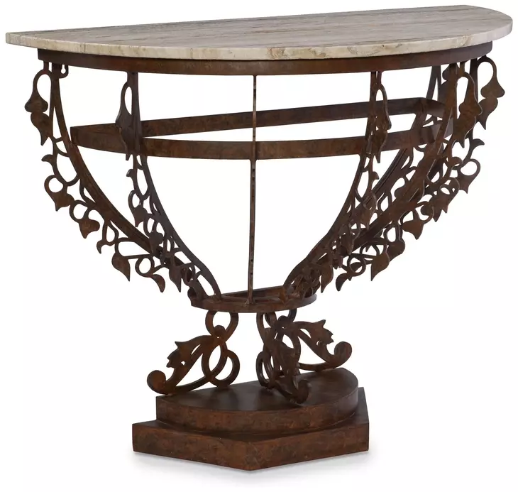 Venetian Brown and Cream Demilune Top Console Table