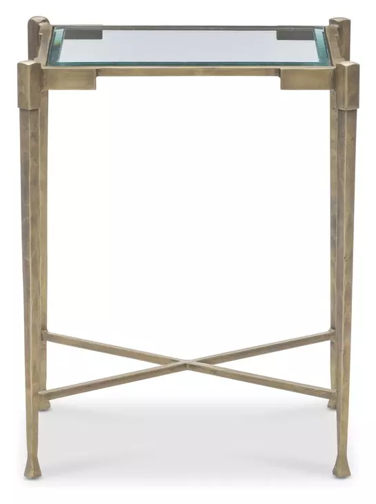 Iron Transparent and Gold Rectangular Glass Top Side Table