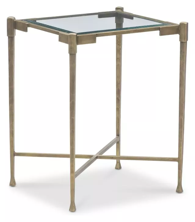 Iron Transparent and Gold Rectangular Glass Top Side Table