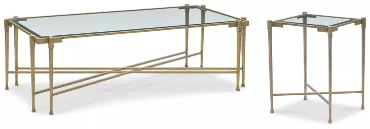 Iron Transparent and Gold Rectangular Occasional Table Set