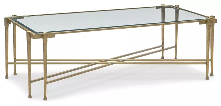 Iron Transparent and Gold Rectangular Glass Top Coffee Table