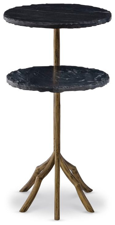 Veronica Brown and Black Round Marble Top Side Table