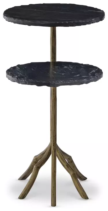 Veronica Brown and Black Round Marble Top Side Table