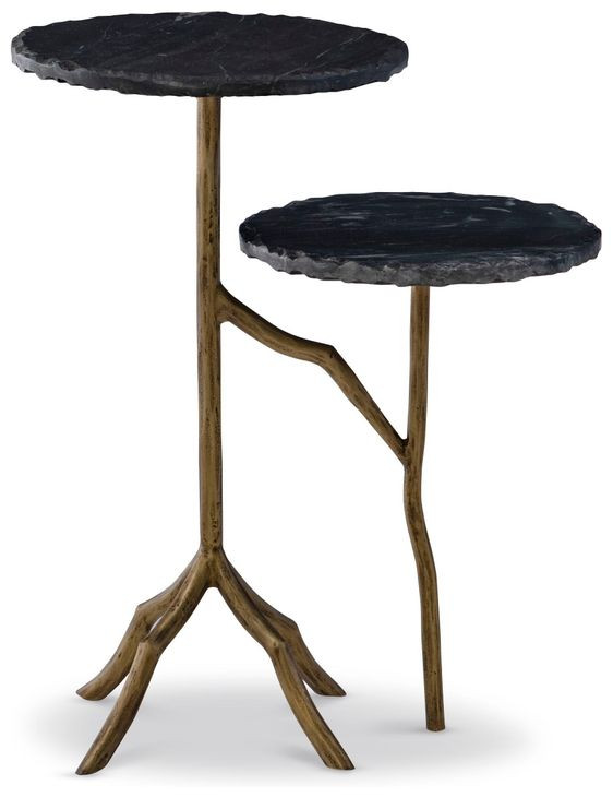 Veronica Brown and Black Round Marble Top Side Table