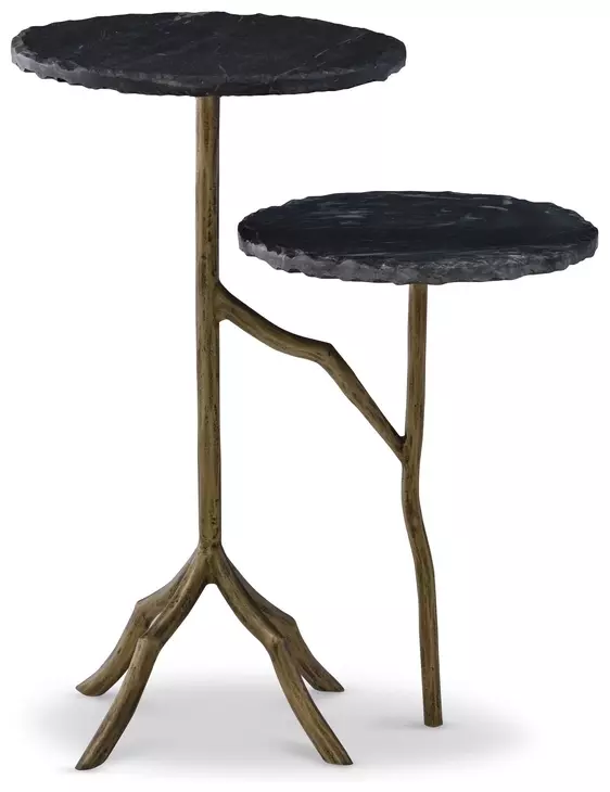 Veronica Brown and Black Round Marble Top Side Table