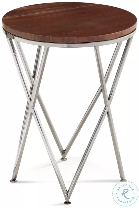 Thiago Chrome And Red Marble Top Round Accent Table