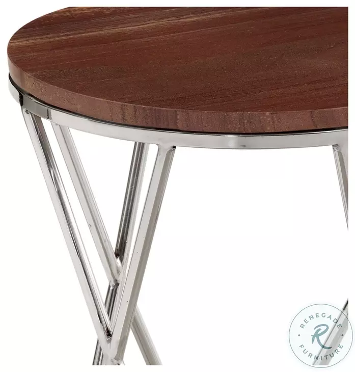 Thiago Chrome And Red Marble Top Round Accent Table