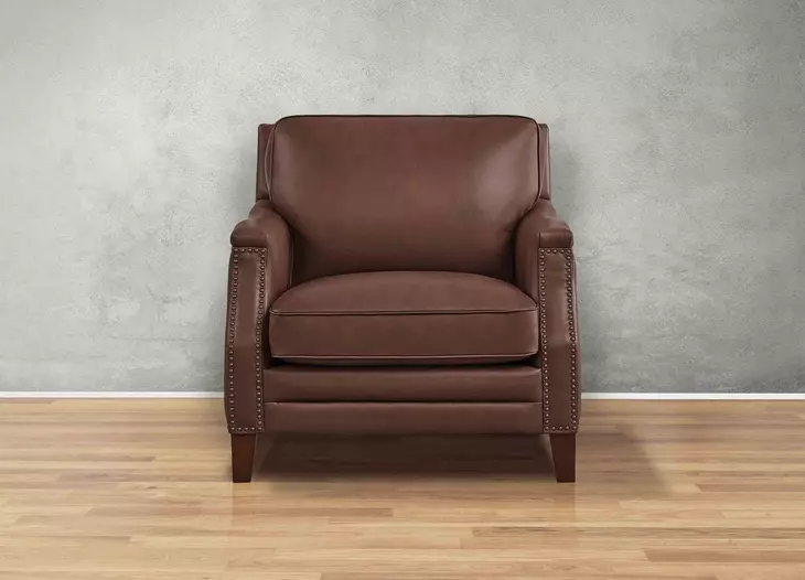 Camden Pecan Leather Upholstered Accent Chair with Nailhead Trim