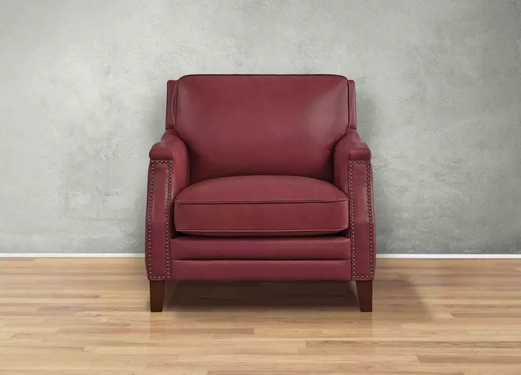 Camden Cranberry Leather Upholstered Accent Chair with Nailhead Trim