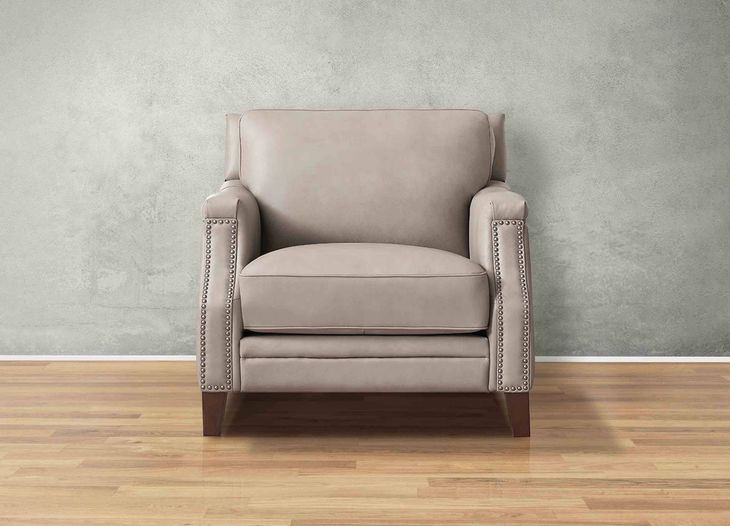 Camden Stone Leather Upholstered Accent Chair with Nailhead Trim