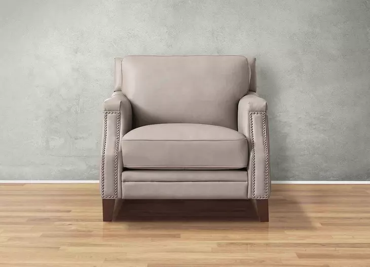 Camden Stone Leather Upholstered Accent Chair with Nailhead Trim