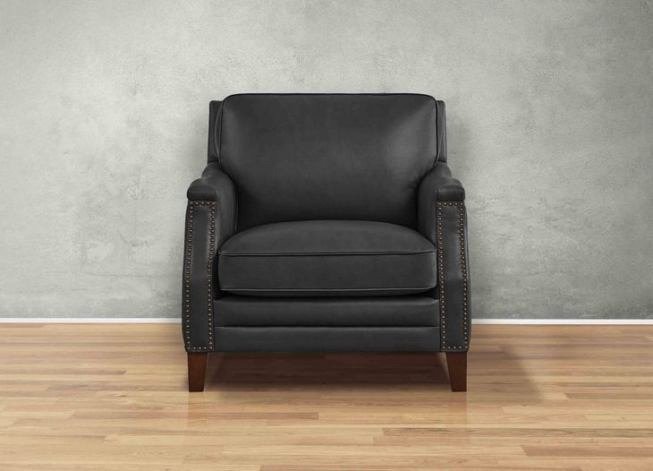 Camden Black Leather Upholstered Accent Chair with Nailhead Trim