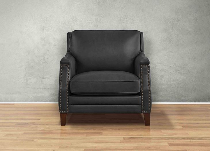 Camden Black Leather Upholstered Accent Chair with Nailhead Trim