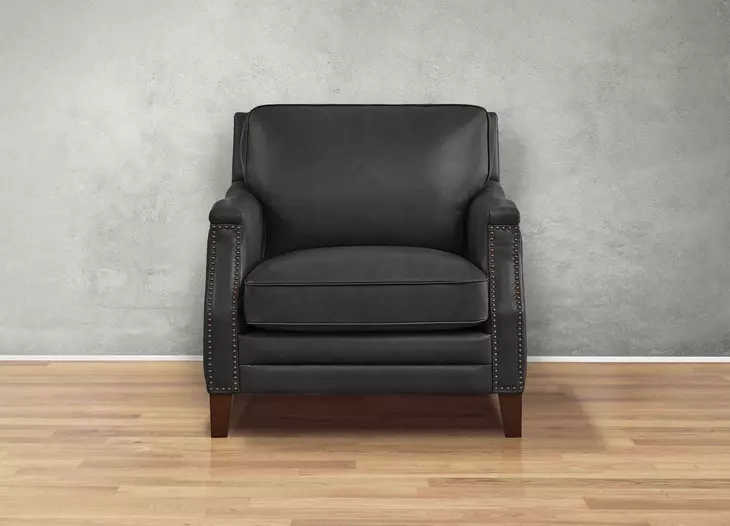 Camden Black Leather Upholstered Accent Chair with Nailhead Trim