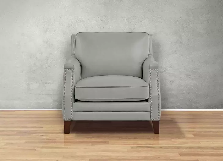 Camden Silver Leather Upholstered Accent Chair with Nailhead Trim