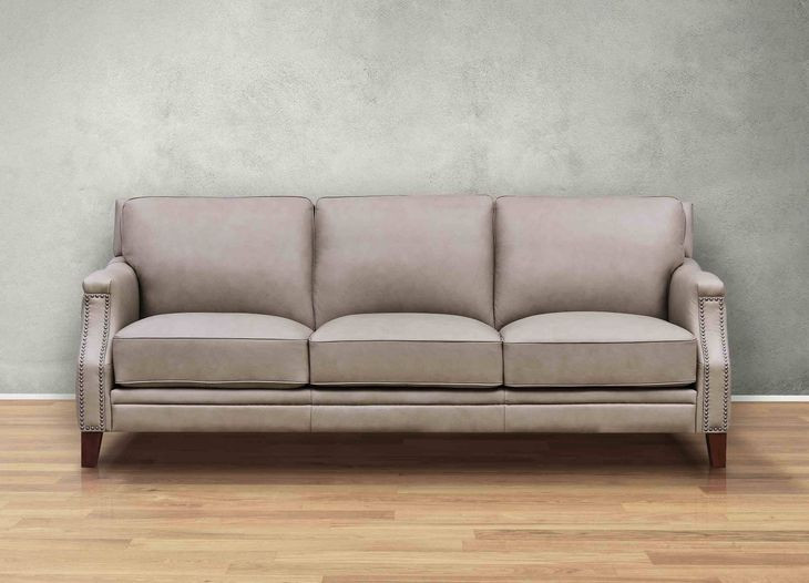 Camden Stone Leather 87" Sofa with Nailhead Trim