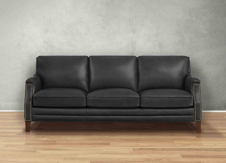 Camden Black Leather 87" Sofa with Nailhead Trim