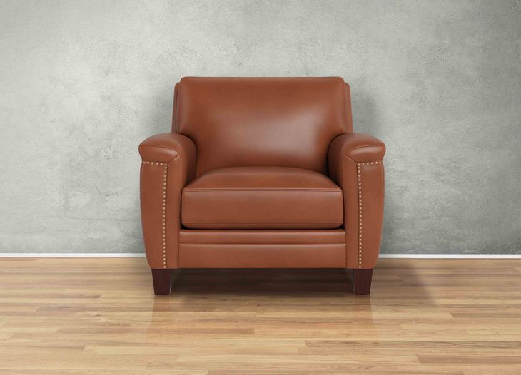 Sherwyn Nutmeg Leather Upholstered Accent Chair with Nailhead Trim