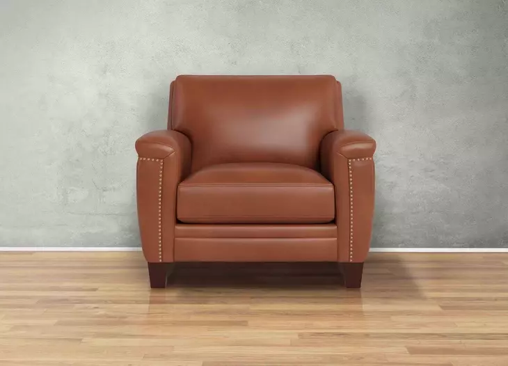 Sherwyn Nutmeg Leather Upholstered Accent Chair with Nailhead Trim