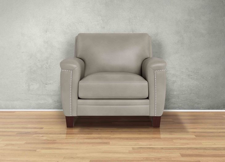 Sherwyn Stone Leather Upholstered Accent Chair with Nailhead Trim