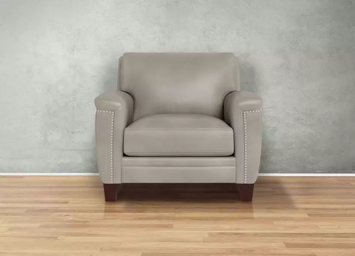 Sherwyn Stone Leather Upholstered Accent Chair with Nailhead Trim