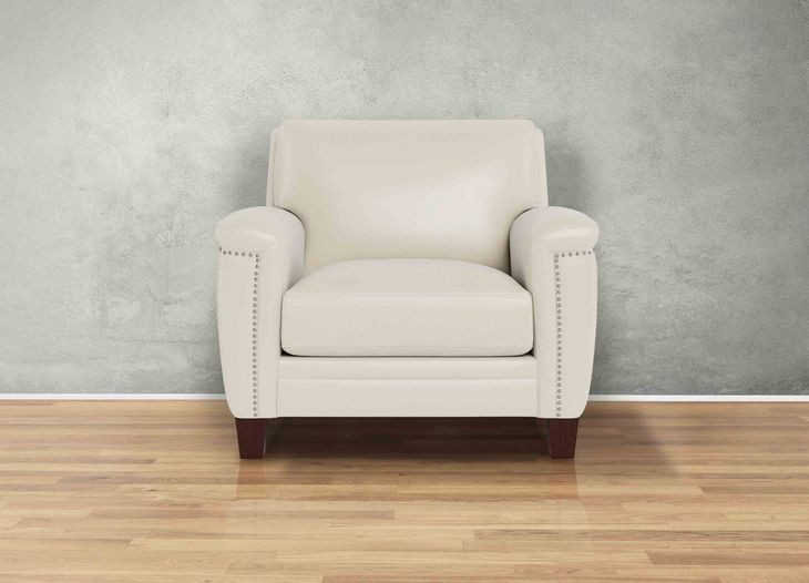 Sherwyn Vanilla Leather Upholstered Accent Chair with Nailhead Trim