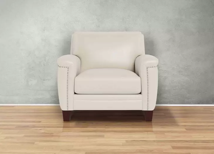 Sherwyn Vanilla Leather Upholstered Accent Chair with Nailhead Trim