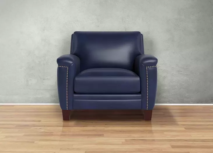 Sherwyn Navy Leather Upholstered Accent Chair with Nailhead Trim