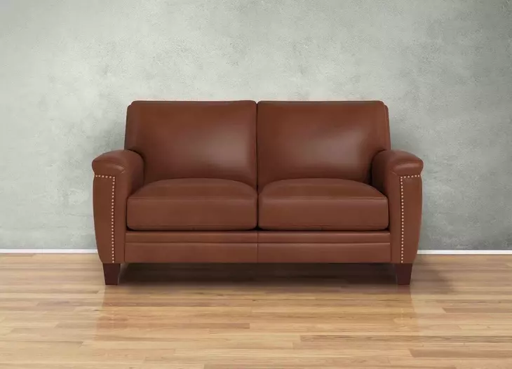 Sherwyn Pecan Leather 64" Loveseat with Nailhead Trim