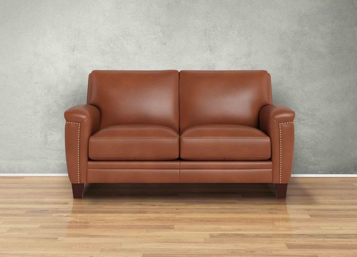 Sherwyn Nutmeg Leather 64" Loveseat with Nailhead Trim