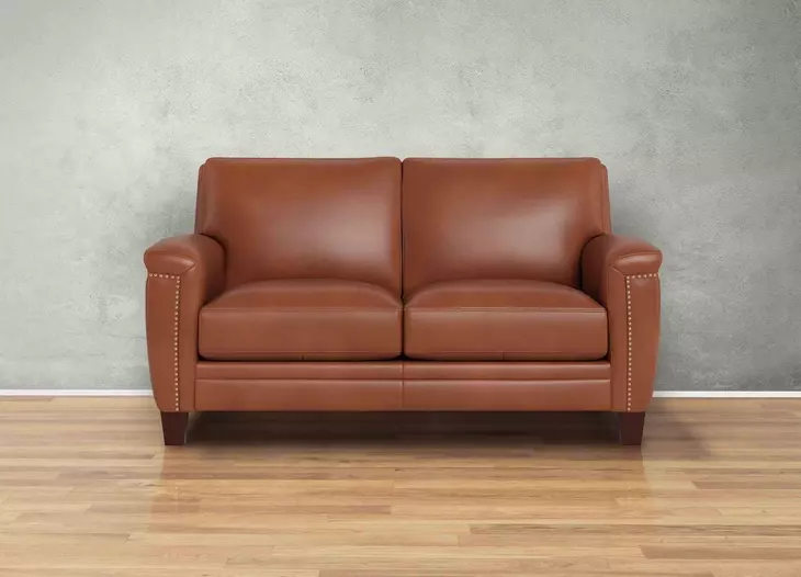 Sherwyn Nutmeg Leather 64" Loveseat with Nailhead Trim