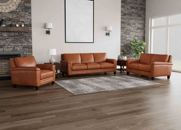 Sherwyn Nutmeg Leather Living Room Set