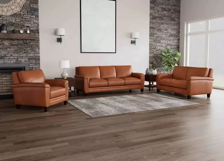 Sherwyn Nutmeg Leather Living Room Set