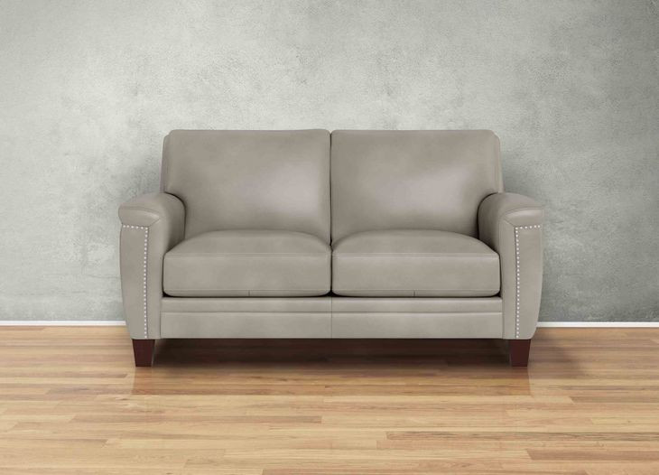 Sherwyn Stone Leather 64" Loveseat with Nailhead Trim