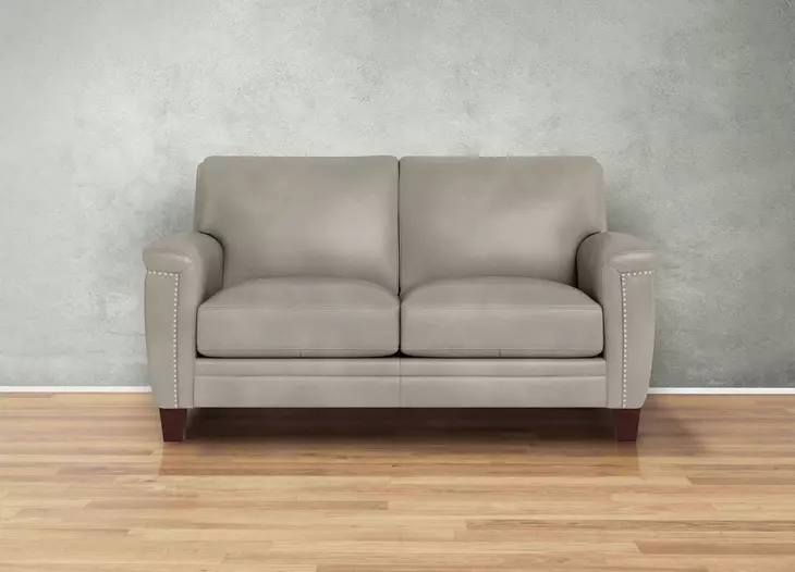 Sherwyn Stone Leather 64" Loveseat with Nailhead Trim