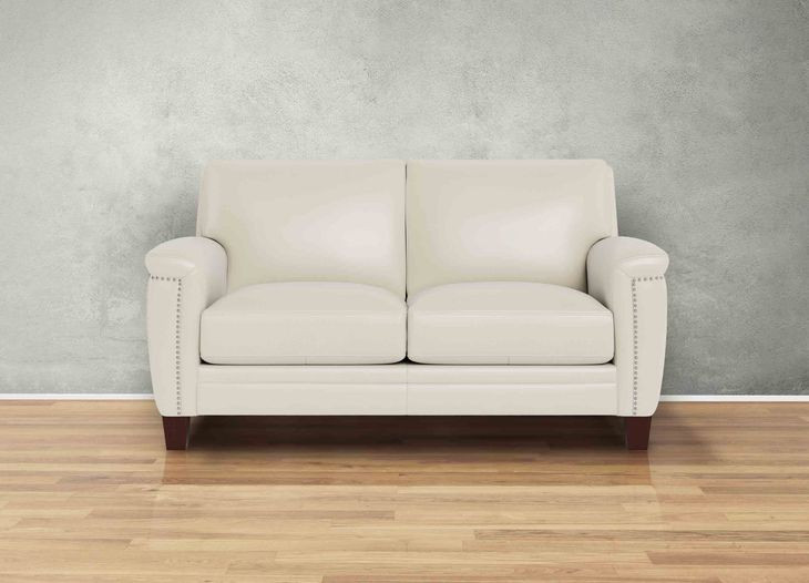 Sherwyn Vanilla Leather 64" Loveseat with Nailhead Trim
