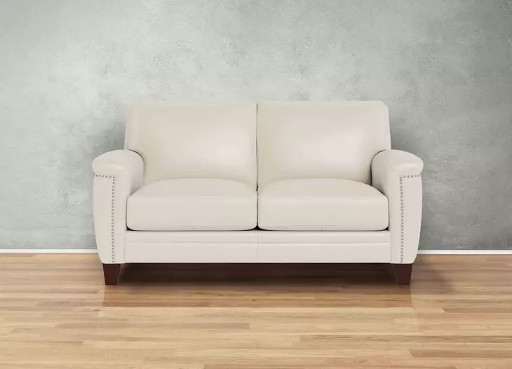 Sherwyn Vanilla Leather 64" Loveseat with Nailhead Trim
