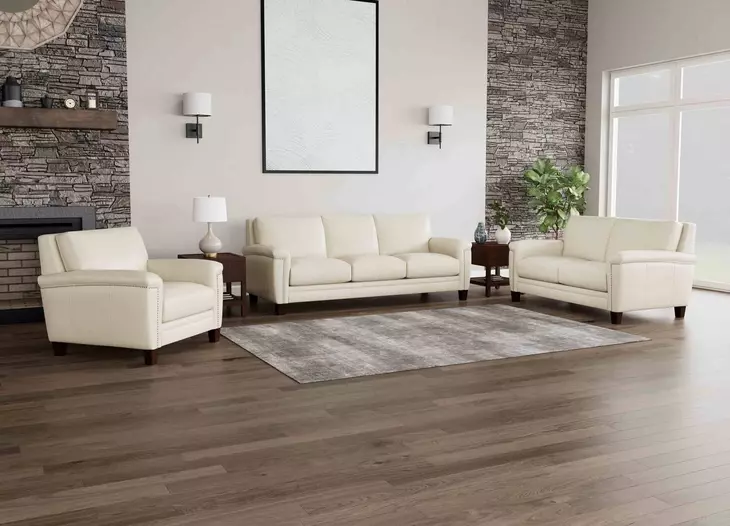 Sherwyn Vanilla Leather Living Room Set