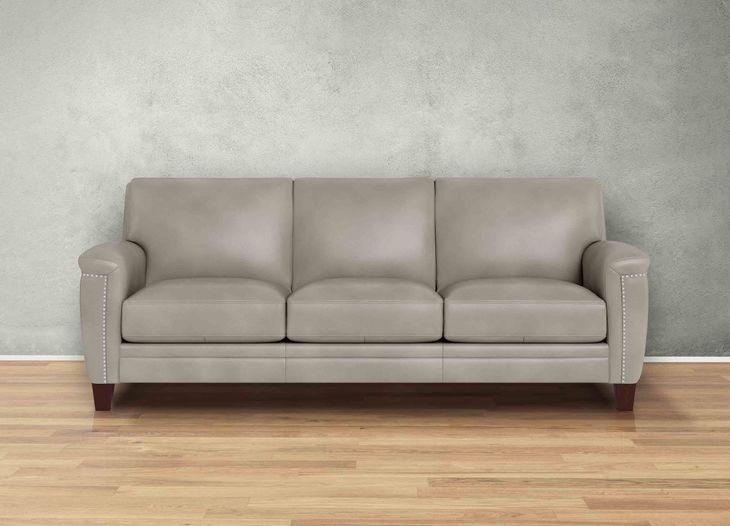 Sherwyn Stone Leather 89" Sofa with Nailhead Trim