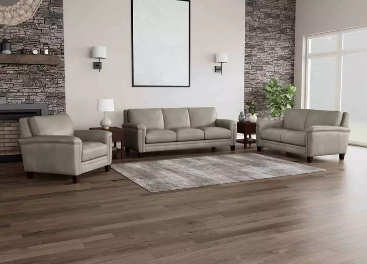 Sherwyn Stone Leather Living Room Set