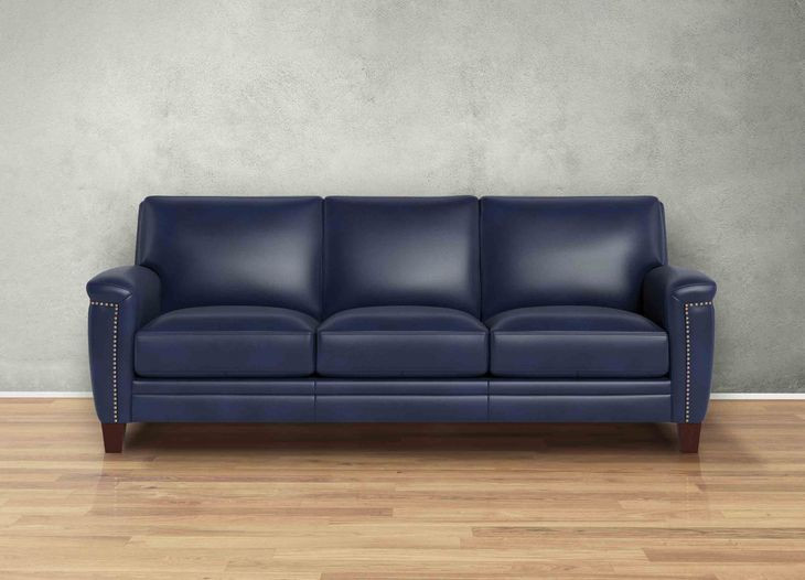 Sherwyn Navy Leather Living Room Set