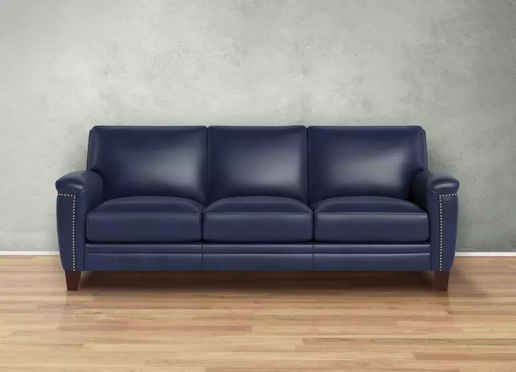 Sherwyn Navy Leather Living Room Set