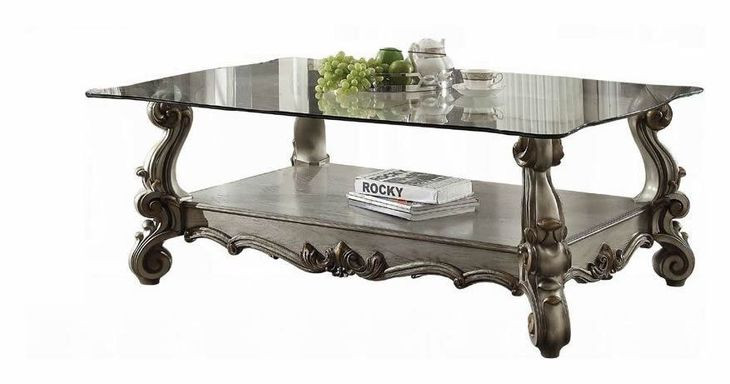 Versailles Antique Platinum Rectangular Glass Top Cocktail Table
