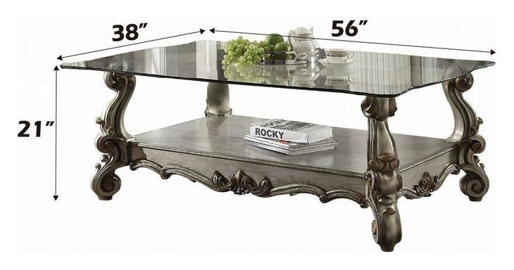 Versailles Antique Platinum Rectangular Glass Top Cocktail Table