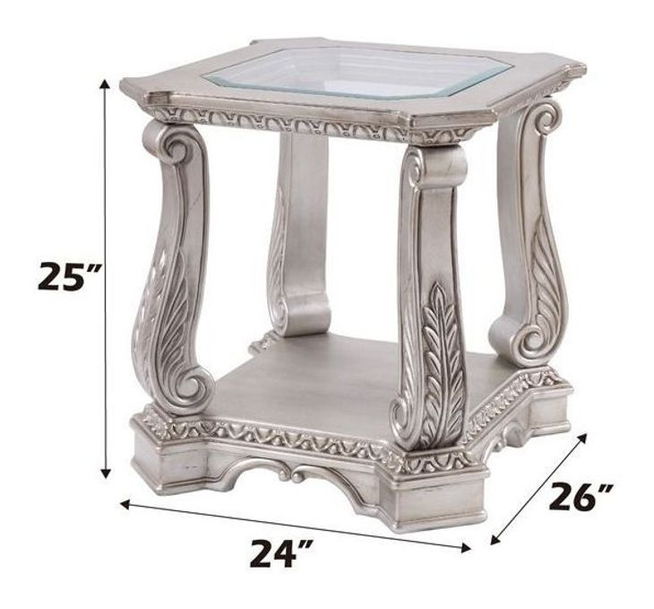Northville Antique Silver Rectangular Glass Top End Table